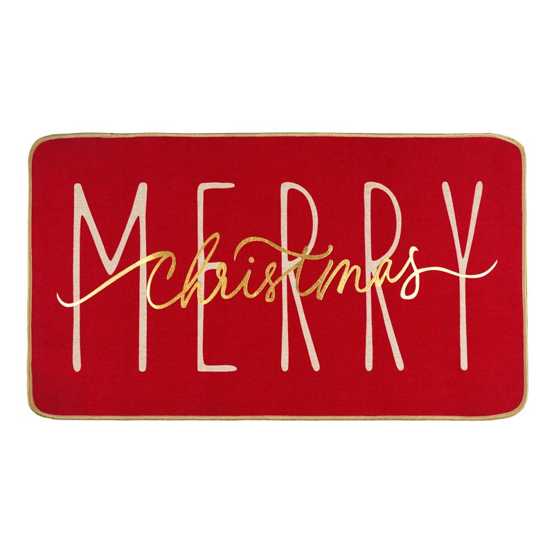 ONWAY Merry Christmas Doormat Red Gold Winter Seasonal Door Mat Christmas Holiday LowProfile Floor Rug Switch Mat for Indoor Outdoor 175 x 29 Inch