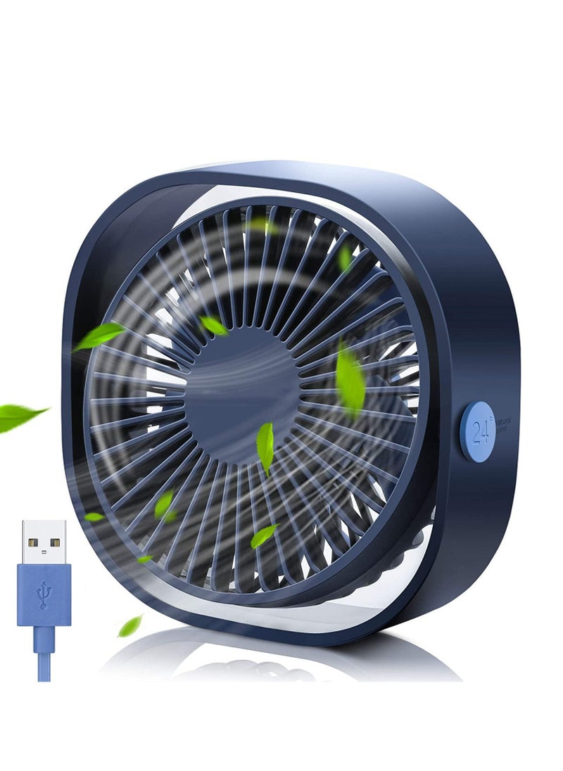 SYOSI Small Personal USB Desk Fan, 3 Speeds Portable Desktop Table Cooling Fan Powered by USB, Strong Wind, Quiet Operation For Home Office Car Outdoor Travel (Navy Blue)  - Image 1