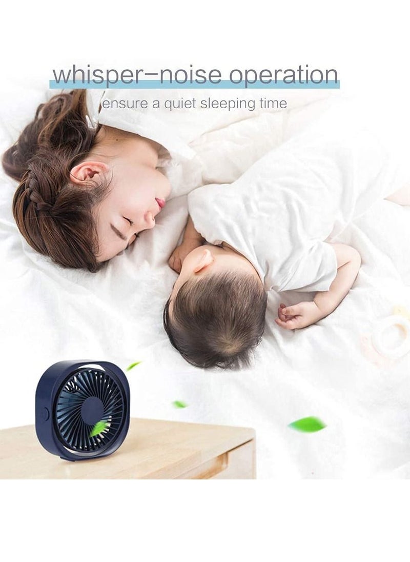 SYOSI Small Personal USB Desk Fan, 3 Speeds Portable Desktop Table Cooling Fan Powered by USB, Strong Wind, Quiet Operation For Home Office Car Outdoor Travel (Navy Blue)  - Image 2