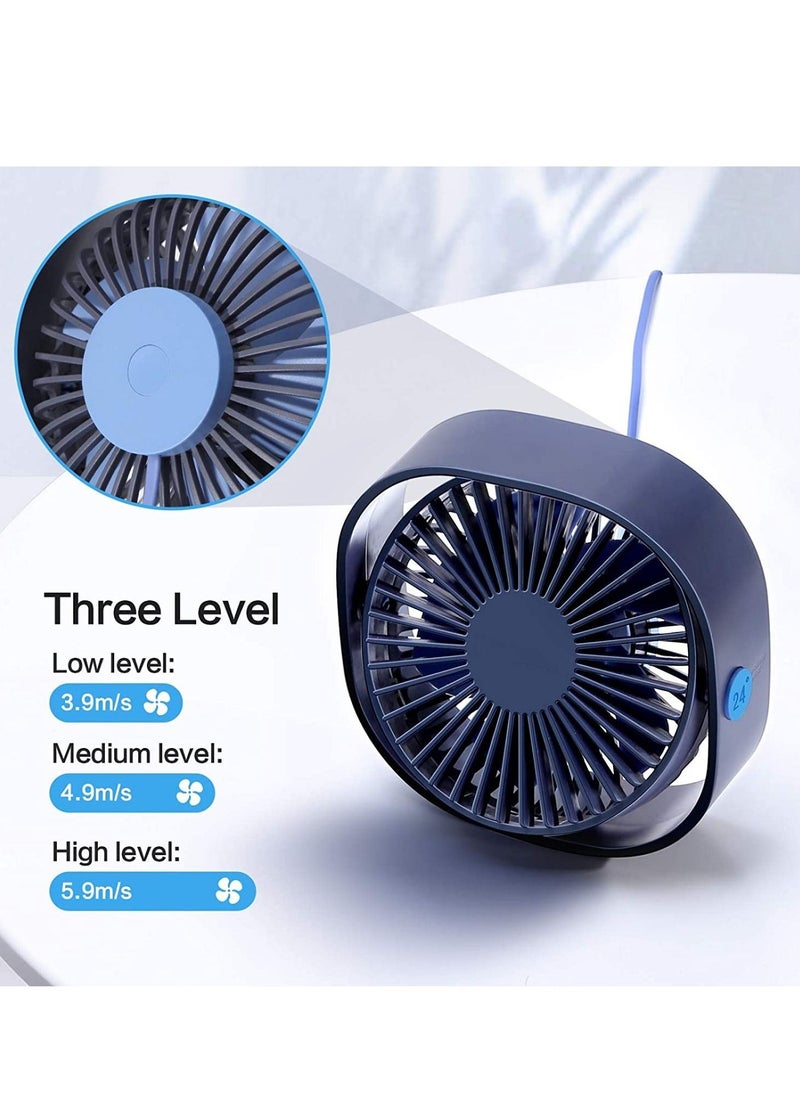 SYOSI Small Personal USB Desk Fan, 3 Speeds Portable Desktop Table Cooling Fan Powered by USB, Strong Wind, Quiet Operation For Home Office Car Outdoor Travel (Navy Blue)  - Image 4