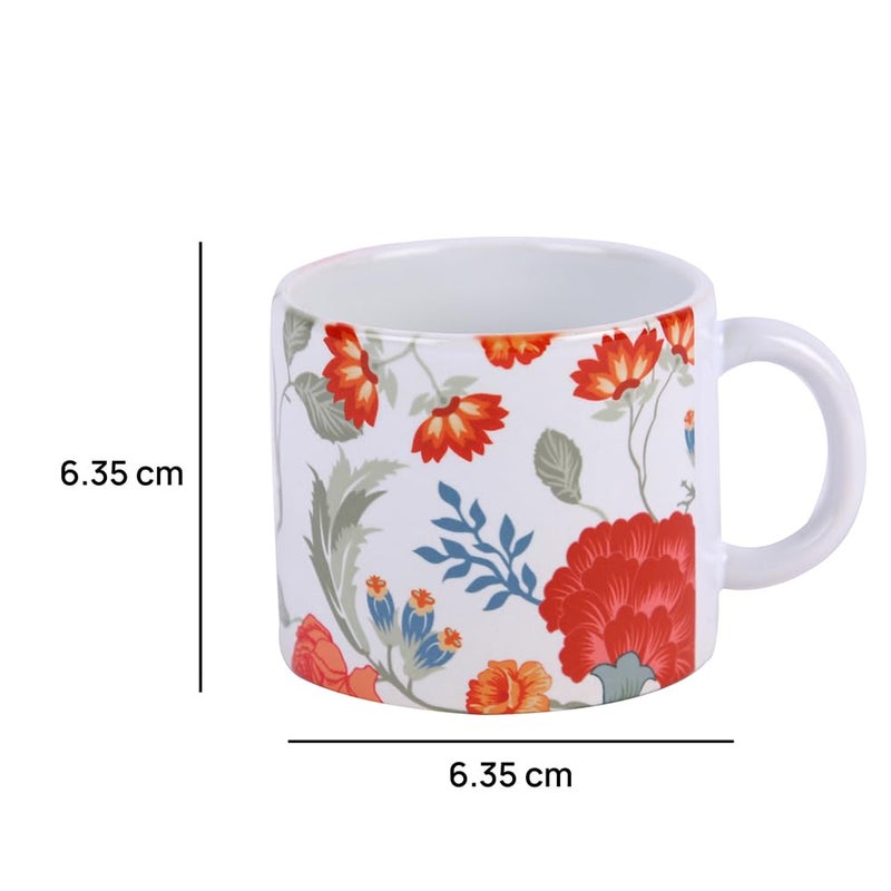 PentaDeco Floral Printed Ceramic Mugs Set of 2 White and Red - Image 2