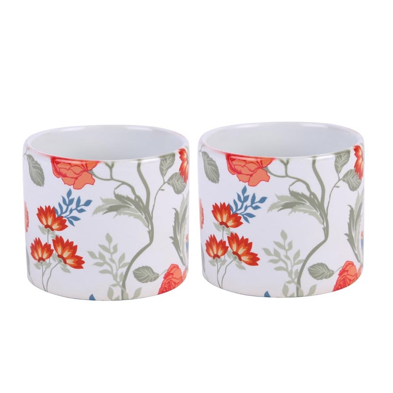 PentaDeco Floral Printed Ceramic Mugs Set of 2 White and Red - Image 5