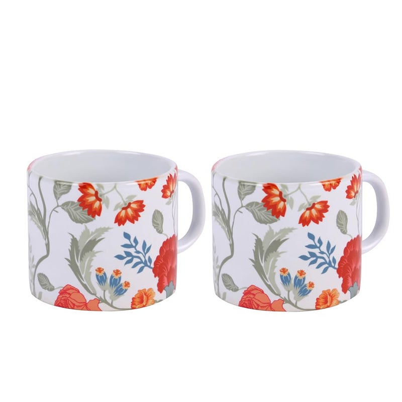 PentaDeco Floral Printed Ceramic Mugs Set of 2 White and Red - Image 4