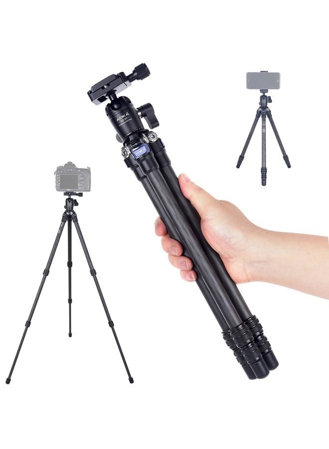 AOKA 28in/1.1lb Lightweight Compact Carbon Fiber Tripod with 360° Ballhead Travel Mini Tripod for Mobile Phone and Compact Mirrorless Cameras Black - Image 1