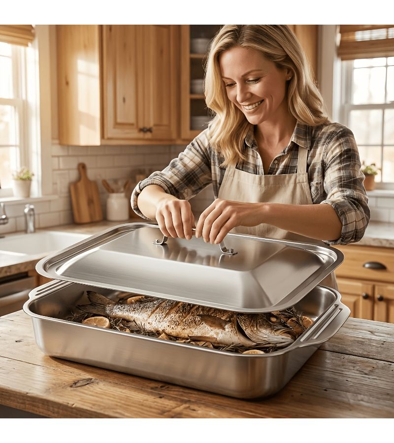 2 Pack Extra Large Durable Nonstick Stainless Steel Baking Pan Thickened Rectangular Oven Tray For Desserts Bread Seafood Air Fryer BBQ Buffets And Holidays - Image 2