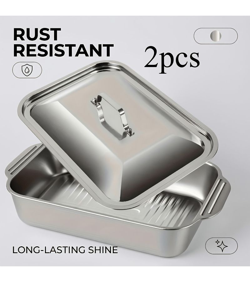 2 Pack Extra Large Durable Nonstick Stainless Steel Baking Pan Thickened Rectangular Oven Tray For Desserts Bread Seafood Air Fryer BBQ Buffets And Holidays - Image 4