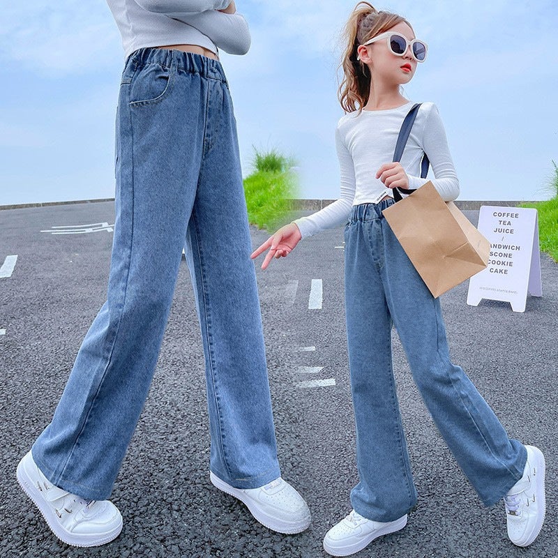 Boys And Girls Jeans Medium And Large Children Girls Loose Baby Casual Style Straight Pants Factory - Image 2
