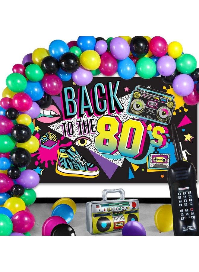 Breling 80S 90S Party Decorations 80 90 Party Bundle Includes Inflatable Radio Boombox And Mobile Phone 6 X 3.6 Ft Back To The 80 Or 90 Backdrop And 55 Pieces Balloons 80S 90S Party Supplies (80S) - Image 2