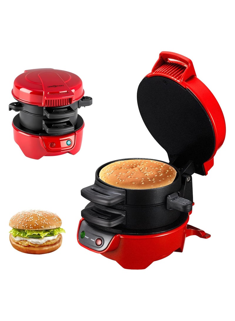Sandwich Toaster Burger Maker, Efficient Non-Stick Heating Plates, with Egg Rings and Timer, Dishwasher Safe, Perfect for Hamburgers, Waffles Snacks and Quick DIY  - Image 1