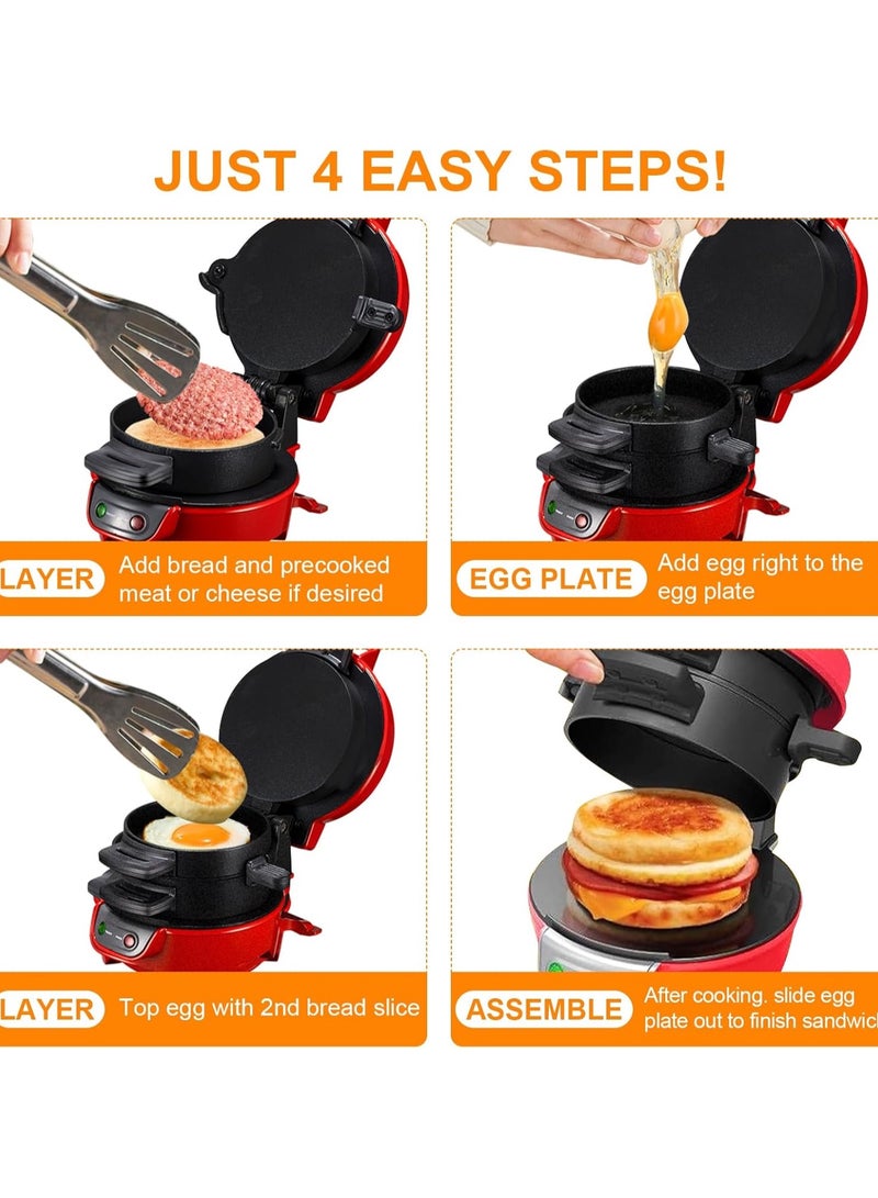 Sandwich Toaster Burger Maker, Efficient Non-Stick Heating Plates, with Egg Rings and Timer, Dishwasher Safe, Perfect for Hamburgers, Waffles Snacks and Quick DIY  - Image 5