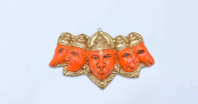 HC VILLA Panchmukhi Hanuman Ji Murti | Sankat Mochan Bajrang Bali Veer Maruti Idol | Resin Showpiece for Pooja, Home Temple & Décor | Divine Statue for Protection & Gifting (10 cm, Orange) - Image 5