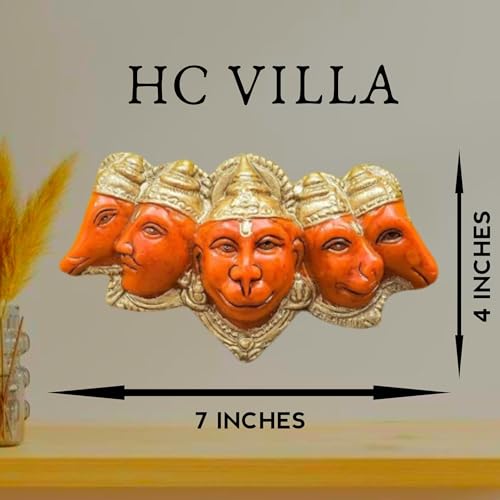 HC VILLA Panchmukhi Hanuman Ji Murti | Sankat Mochan Bajrang Bali Veer Maruti Idol | Resin Showpiece for Pooja, Home Temple & Décor | Divine Statue for Protection & Gifting (10 cm, Orange) - Image 2