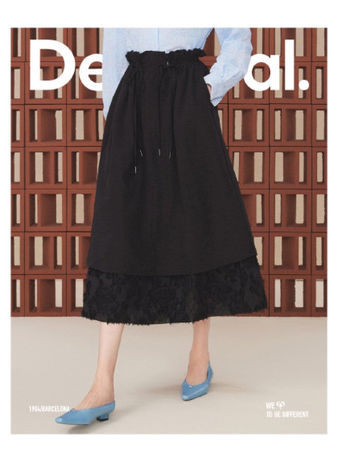 DESIGUAL تنورة ميدي ملفوفة مع رباط خصر وحافة متعددة الطبقات - Image 1