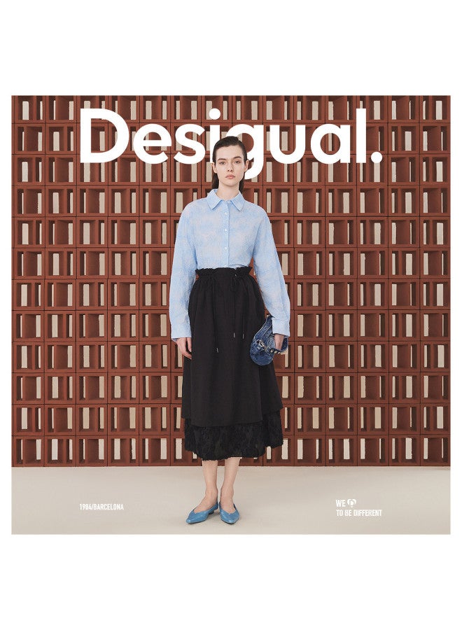 DESIGUAL تنورة ميدي ملفوفة مع رباط خصر وحافة متعددة الطبقات - Image 5