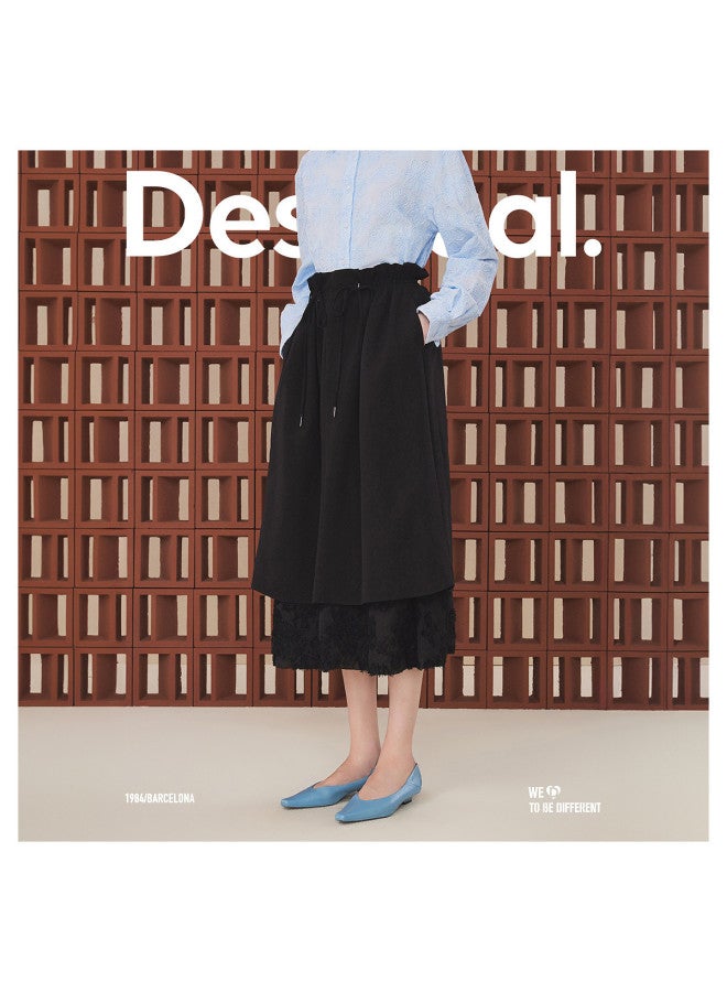 DESIGUAL تنورة ميدي ملفوفة مع رباط خصر وحافة متعددة الطبقات - Image 4