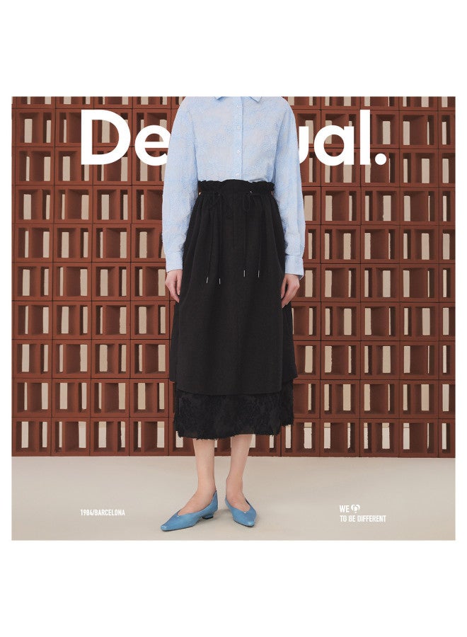 DESIGUAL تنورة ميدي ملفوفة مع رباط خصر وحافة متعددة الطبقات - Image 3