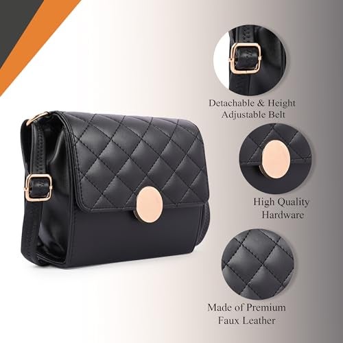 ADISA Women's Girls Quilted Round Gold Sling Bag (SL5149-BLA) - Image 3
