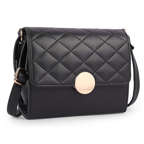 ADISA Women's Girls Quilted Round Gold Sling Bag (SL5149-BLA) - Image 1