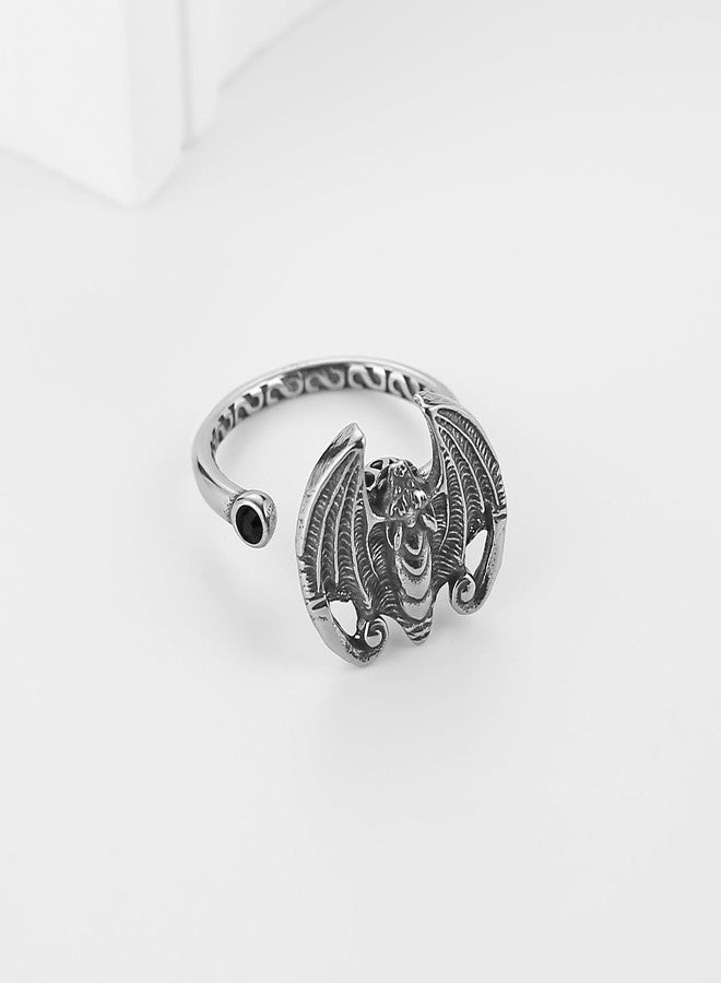 HZMAN Women's Stainless Steel Bat Fidget Spinner Ring - Gothic Stress Relief Rotatable Anxiety Ring Size 8 - Image 4