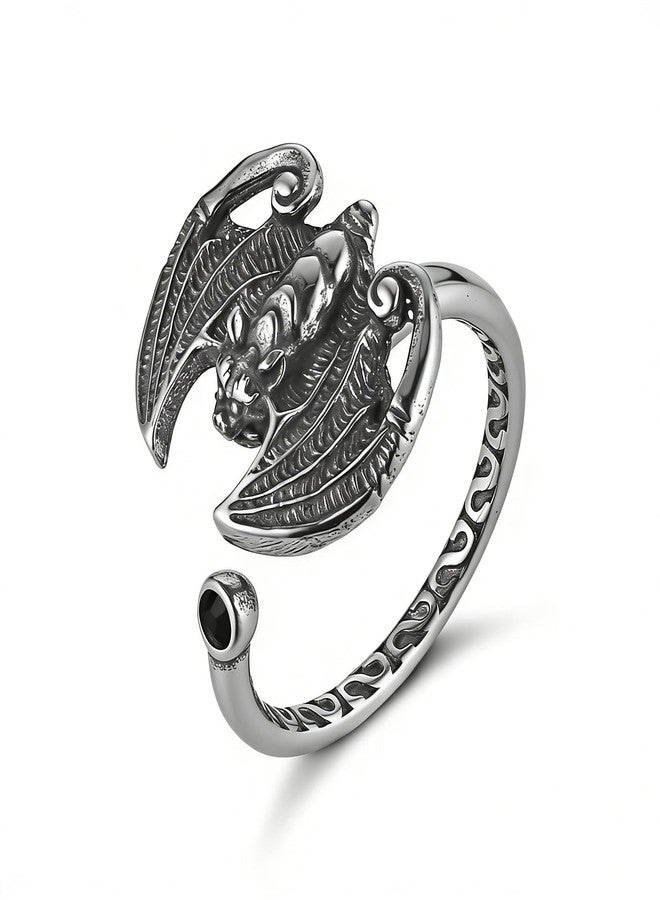 HZMAN Women's Stainless Steel Bat Fidget Spinner Ring - Gothic Stress Relief Rotatable Anxiety Ring Size 8 - Image 1