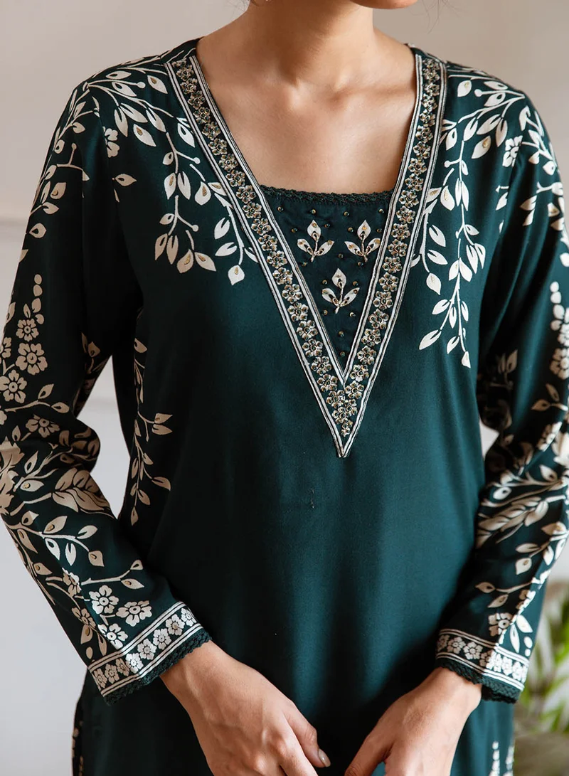 آي شين طقم كورتا نسائي أخضر قطن % مطبوع -