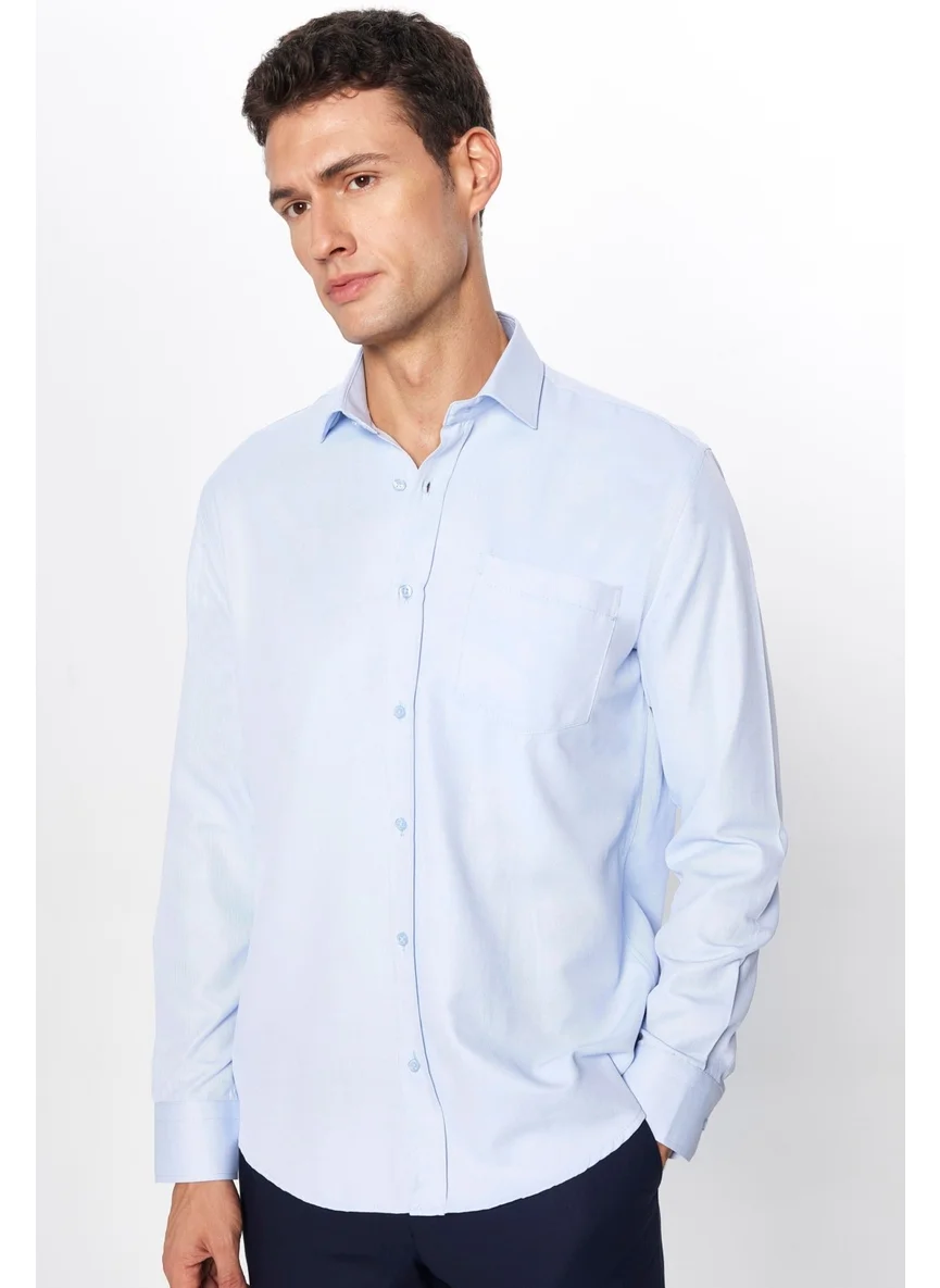 تودورس Men's Classic Fit Regular Cut Long Sleeve Cotton Dobby Blue Shirt