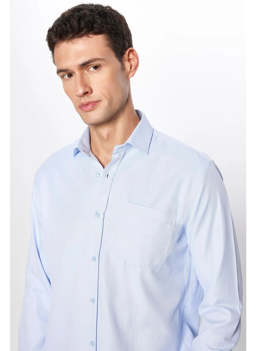 تودورس Men's Classic Fit Regular Cut Long Sleeve Cotton Dobby Blue Shirt