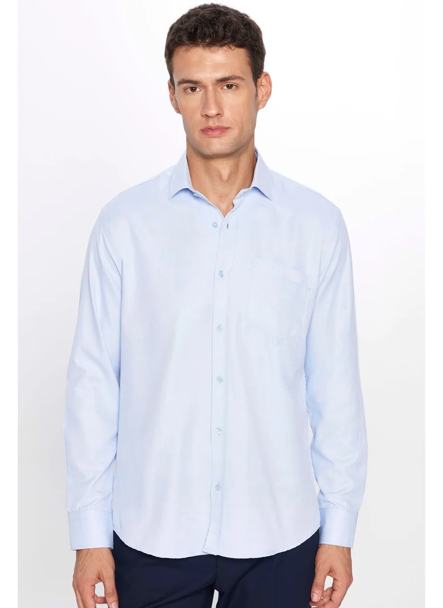 تودورس Men's Classic Fit Regular Cut Long Sleeve Cotton Dobby Blue Shirt