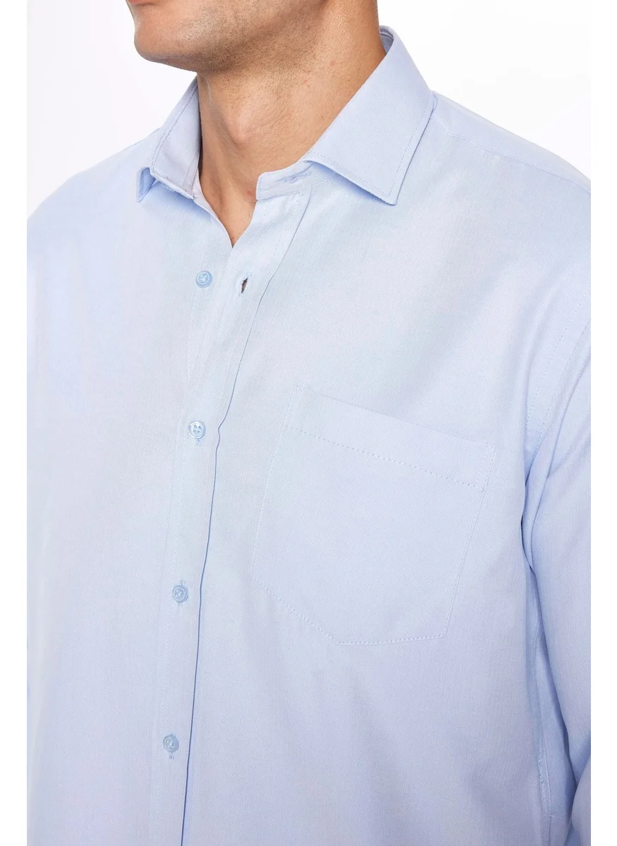تودورس Men's Classic Fit Regular Cut Long Sleeve Cotton Dobby Blue Shirt