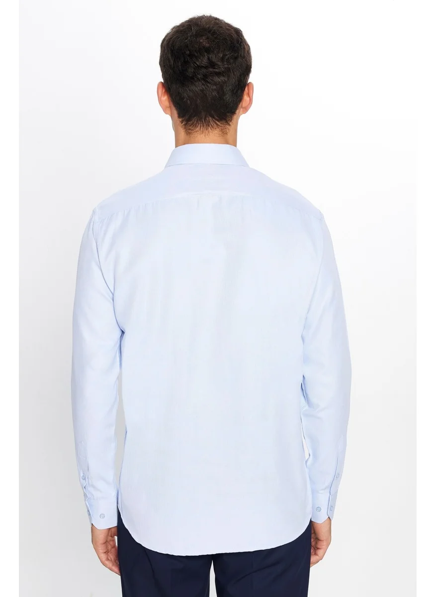 تودورس Men's Classic Fit Regular Cut Long Sleeve Cotton Dobby Blue Shirt
