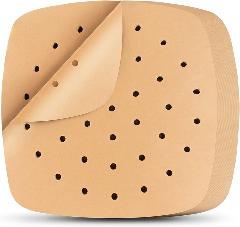 HOFHTD Air Fryer Liners, 200Pcs Square, 8.5 Inch Perforated Parchment Paper Sheets for Baking, Parchment Paper for Air Fryer and Bamboo Steaming Basket (Unbleached) - Image 1