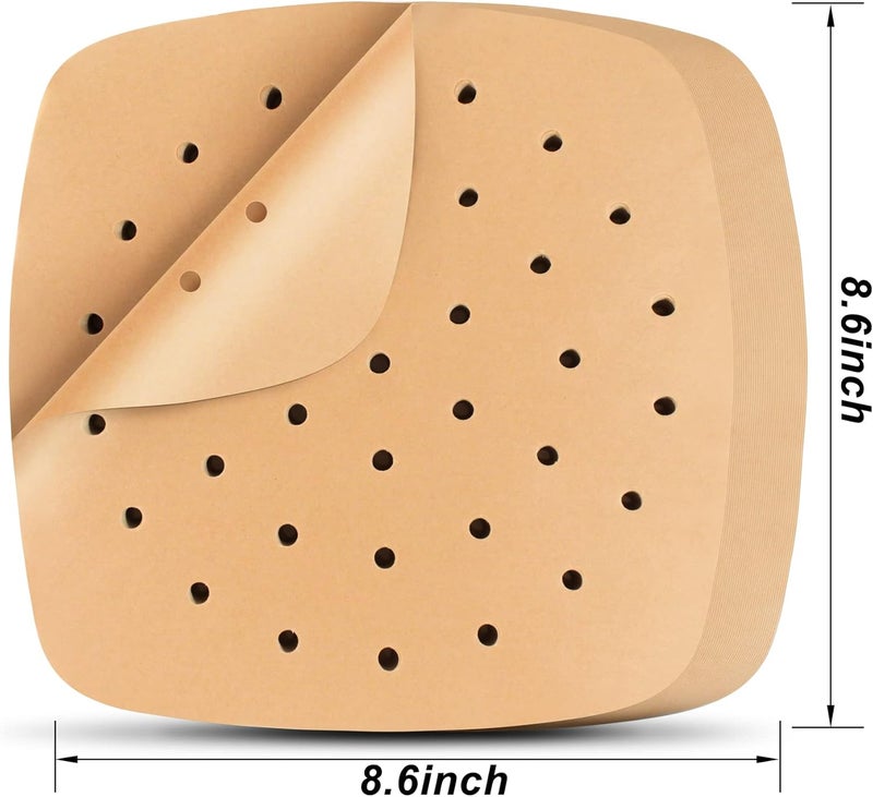 HOFHTD Air Fryer Liners, 200Pcs Square, 8.5 Inch Perforated Parchment Paper Sheets for Baking, Parchment Paper for Air Fryer and Bamboo Steaming Basket (Unbleached) - Image 3