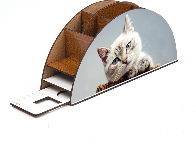 نوتبا Wooden Cute Cat Rainbow Ruler Desktop Pen Holder Box Organizer For Kids GK127