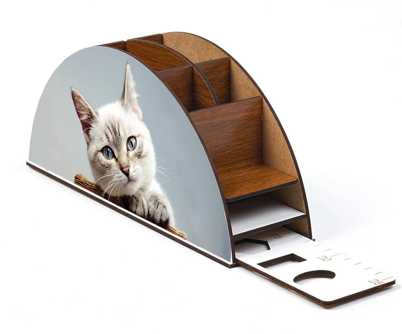 نوتبا Wooden Cute Cat Rainbow Ruler Desktop Pen Holder Box Organizer For Kids GK127