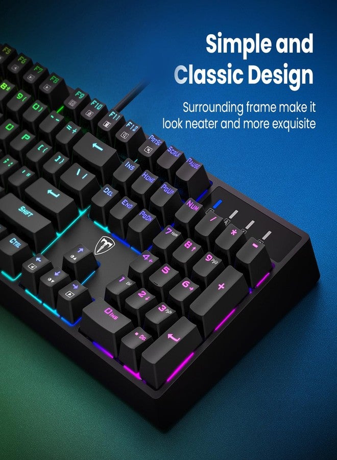 RisoPhy Mechanical Gaming Keyboard, Blue Switch USB Wired Keyboard, 20 RGB Light up Backlit Modes, 104 Key Full Size Clicky Keyboards, Anti-Ghosting/Spill-Resistant Rainbow LEDKeyboards for PC(Black) - Image 2