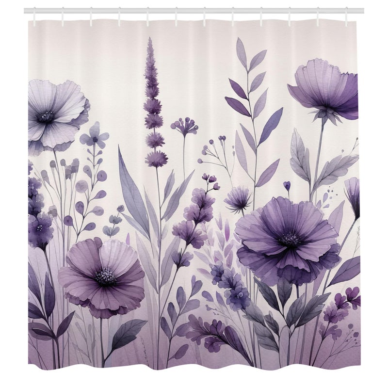 Ambesonne Purple Shower Curtain  Picturesque Pastel Tones Pansy Flowers Garden Cold Morning in a Meadow  Cloth Fabric Bathroom Decor Set with Hooks  69"" W x 75"" L  Lilac Pale Grey Blush - Image 3