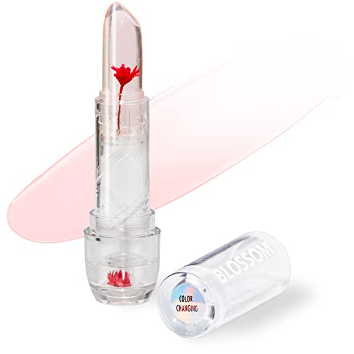 Blossom Lip Gloss Moisturizing pH Lip Balm, Strawberry Scented Color Changing Crystal Lip Stain Tint, Infused with Real Flowers, 3g, Red - Image 1
