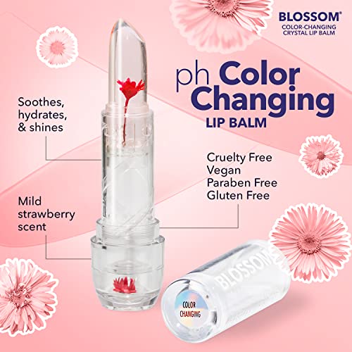 Blossom Lip Gloss Moisturizing pH Lip Balm, Strawberry Scented Color Changing Crystal Lip Stain Tint, Infused with Real Flowers, 3g, Red - Image 4