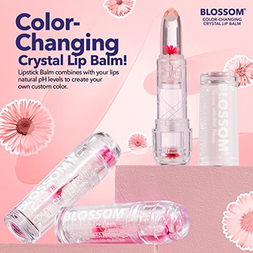 Blossom Lip Gloss Moisturizing pH Lip Balm, Strawberry Scented Color Changing Crystal Lip Stain Tint, Infused with Real Flowers, 3g, Red - Image 2