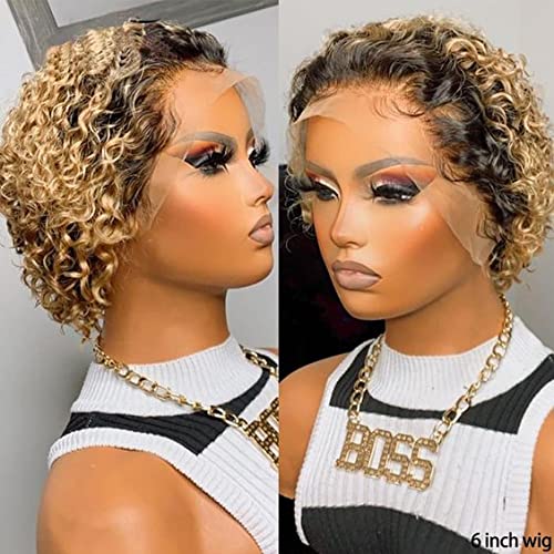 Ali Bling T27 Pixie Cut Wig 13x1 Short Curly Human Hair Wig Pixie Wigs For Black Women Human Hair 1BT27 Glueless Wigs Pre Plucked Pixie Cut Short Curly Lace Front Wigs - Image 3
