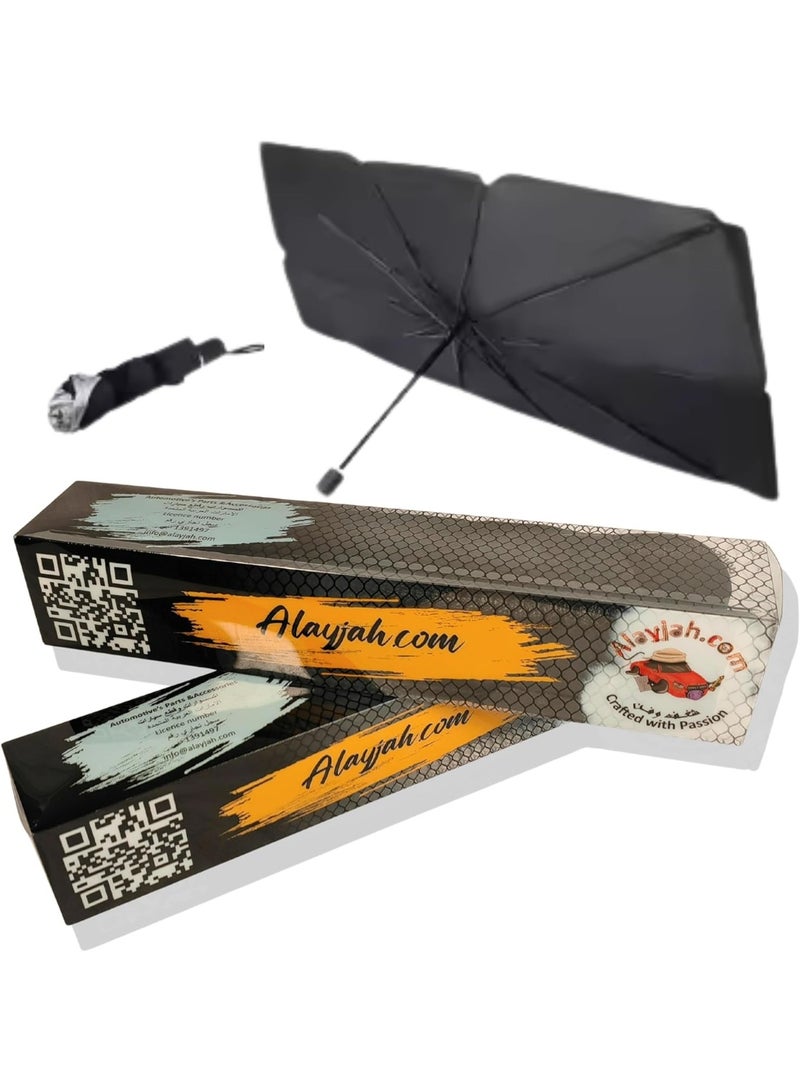 Alayjah, Car UV Reflective Windshield Sunshade Umbrella, Protect Your Skin, Protect Your Car Interior, Enhance AC Cooling, Foldable, Front Glass, Large Size 140X80 CM, Block UV Rays 10300010 - Image 1