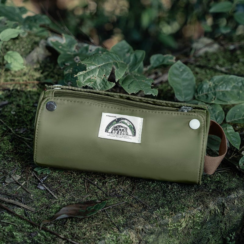 Lanxivi Large Capacity Pencil Case Roll Up Design Multifunctional Pencil Holder Pouch Stationery Pen Bag for Teen Girls and Boys Camping style - Green - Image 3
