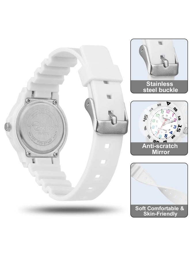 SOCICO Children Analog Watch Waterproof Time Teaching Boys Girls Watch Soft Band Learning Time Wrist Watch for Kids, White, Analog Watch - Image 5