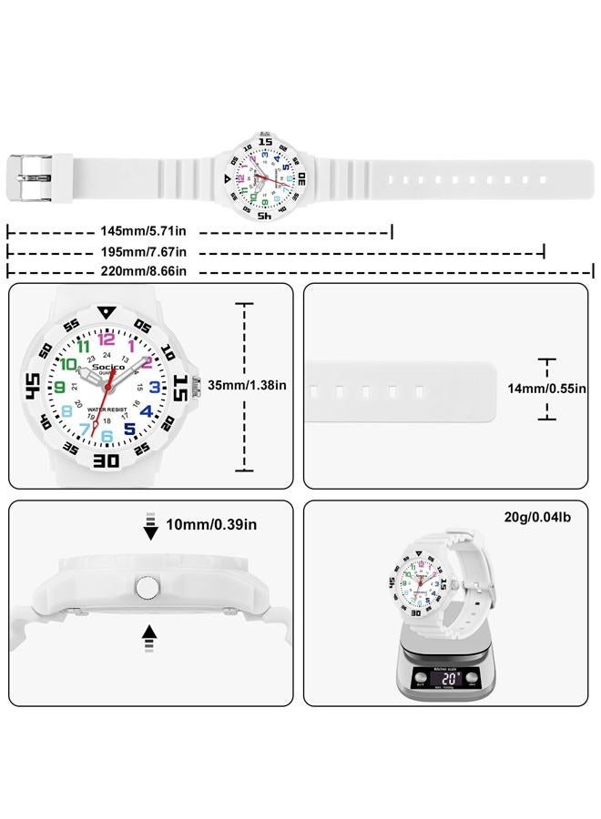 SOCICO Children Analog Watch Waterproof Time Teaching Boys Girls Watch Soft Band Learning Time Wrist Watch for Kids, White, Analog Watch - Image 4