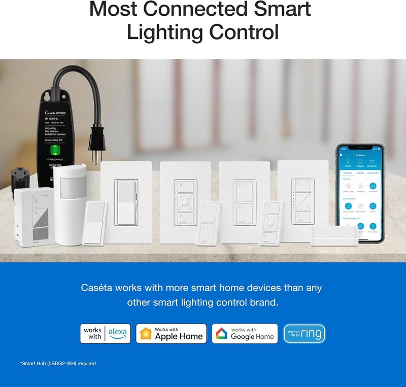 LUTRON Caseta 3 Way Smart Dimmer Light Switch Kit, Includes Pico Remote, Bracket, and LED Dimmer Switch, No Neutral Required, P-PKG1WB-WH - Image 5