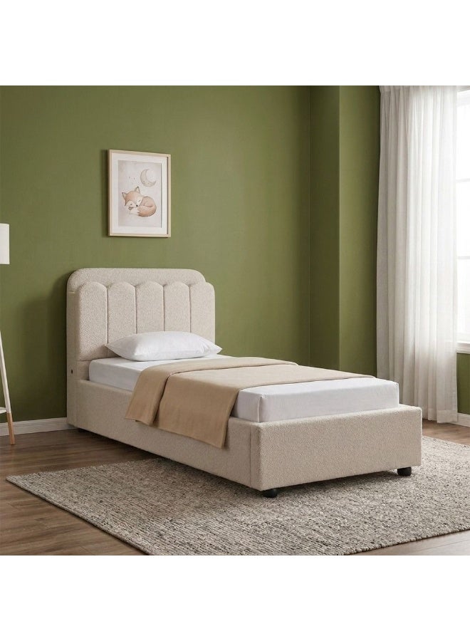 DANUBE HOME Maxillux Linea 90X200 Upholstered Kids Bed With USB | Modern Design Single Bed Frame Furniture | Comfortable Bed (Mattress Not Included) L227xW102xH106cm - Beige - Image 1