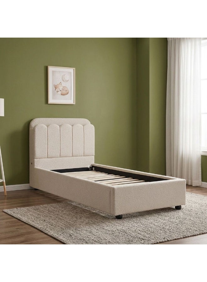 DANUBE HOME Maxillux Linea 90X200 Upholstered Kids Bed With USB | Modern Design Single Bed Frame Furniture | Comfortable Bed (Mattress Not Included) L227xW102xH106cm - Beige - Image 3