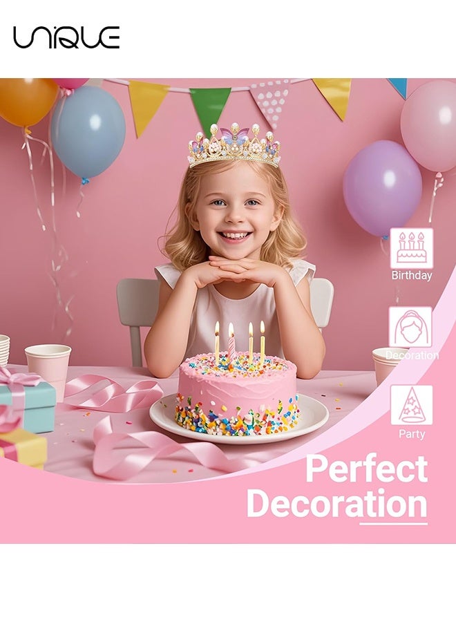 يونيك تاج فتاة الزهور، تاج الفراشة الأميرية - طوق رأس مرصع بالكريستال واللؤلؤ باللون الذهبي للأطفال والنساء والبالغات لأعياد الميلاد والزفاف وحفلات الكوينسينيرا وعروض الأزياء والرقصات المدرسية وحفلات العودة للمنزل وملابس حورية البحر (فراشة) - Image 4