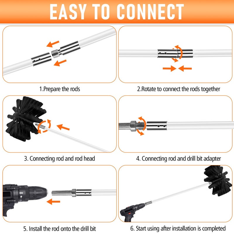 Mosxoed 20Feet Chimney Sweep Kit,8 in Brush Head,Dryer Vent Cleaner Kit, Chimney Sweep&Chimney Cleaning Kit, Rotary Chimney Cleaning System for Flue/Fireplace/Sewage Pipe/Hood with 15 Nylon Flexible Rods - Image 3