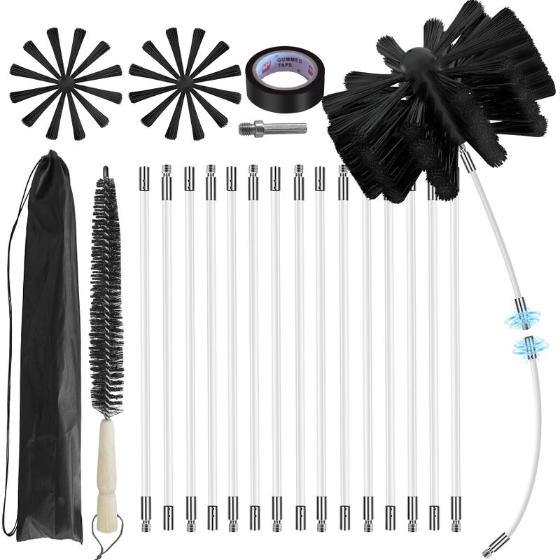 Mosxoed 20Feet Chimney Sweep Kit,8 in Brush Head,Dryer Vent Cleaner Kit, Chimney Sweep&Chimney Cleaning Kit, Rotary Chimney Cleaning System for Flue/Fireplace/Sewage Pipe/Hood with 15 Nylon Flexible Rods - Image 1